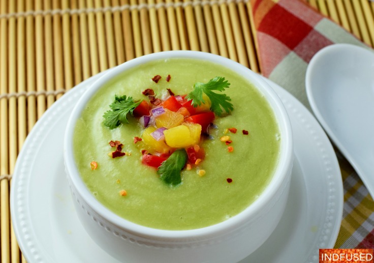 Chilled Cucumber Avocado Soup with ginger is a cooling, refreshing vegetarian, vegan and gluten free soup. perfect for the summer. Serves 2