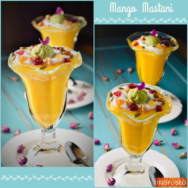 Mango Mastani topped with Avocado Gulkand Ice cream !!